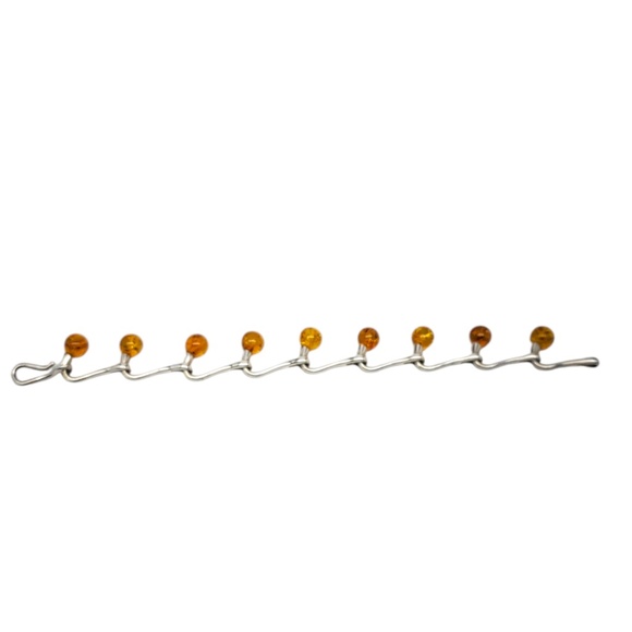 Sterling Silver Amber Beads Link Bracelet #20643 - Picture 4 of 9